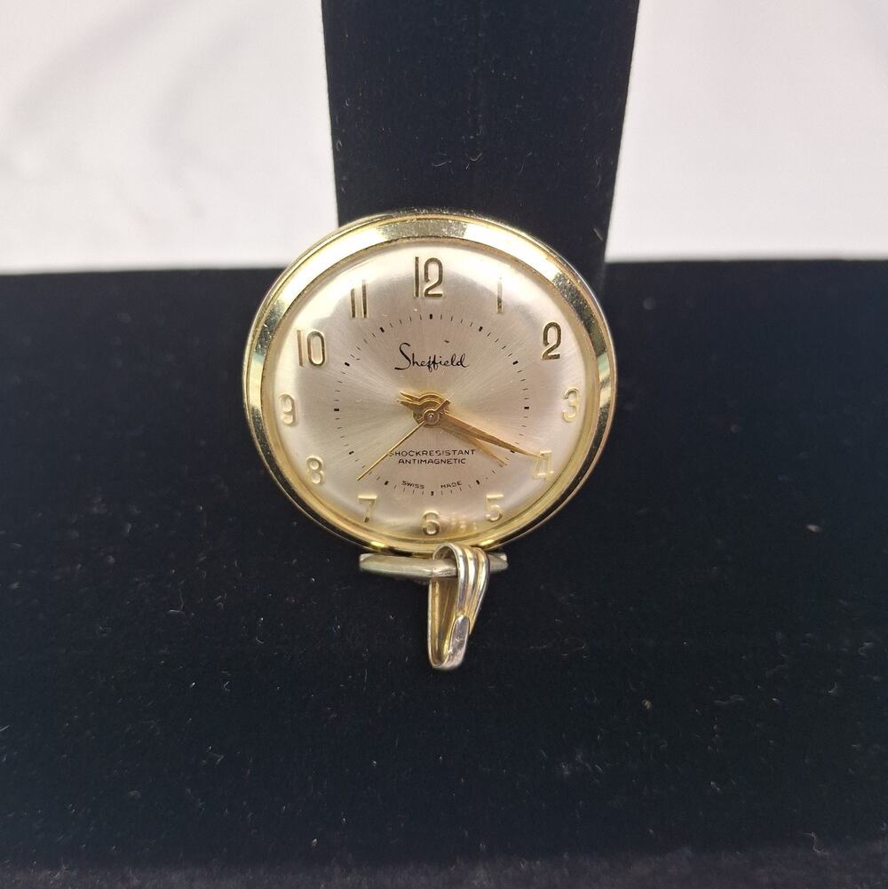 Vintage Sheffield Mechanical Pendant Watch Gold Tone Dial 30mm Works